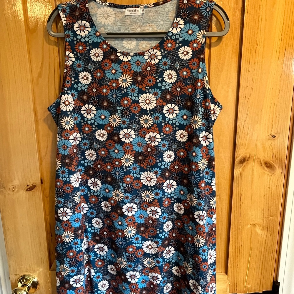 Simple Floral Dress - Blue, Brown, White